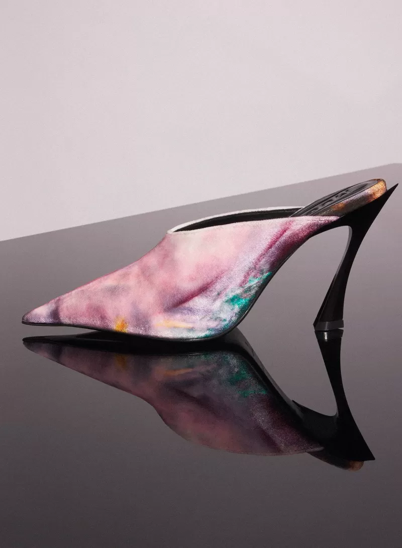 Online MUGLER x Ambera Wellmann printed velvet fang 95 mules