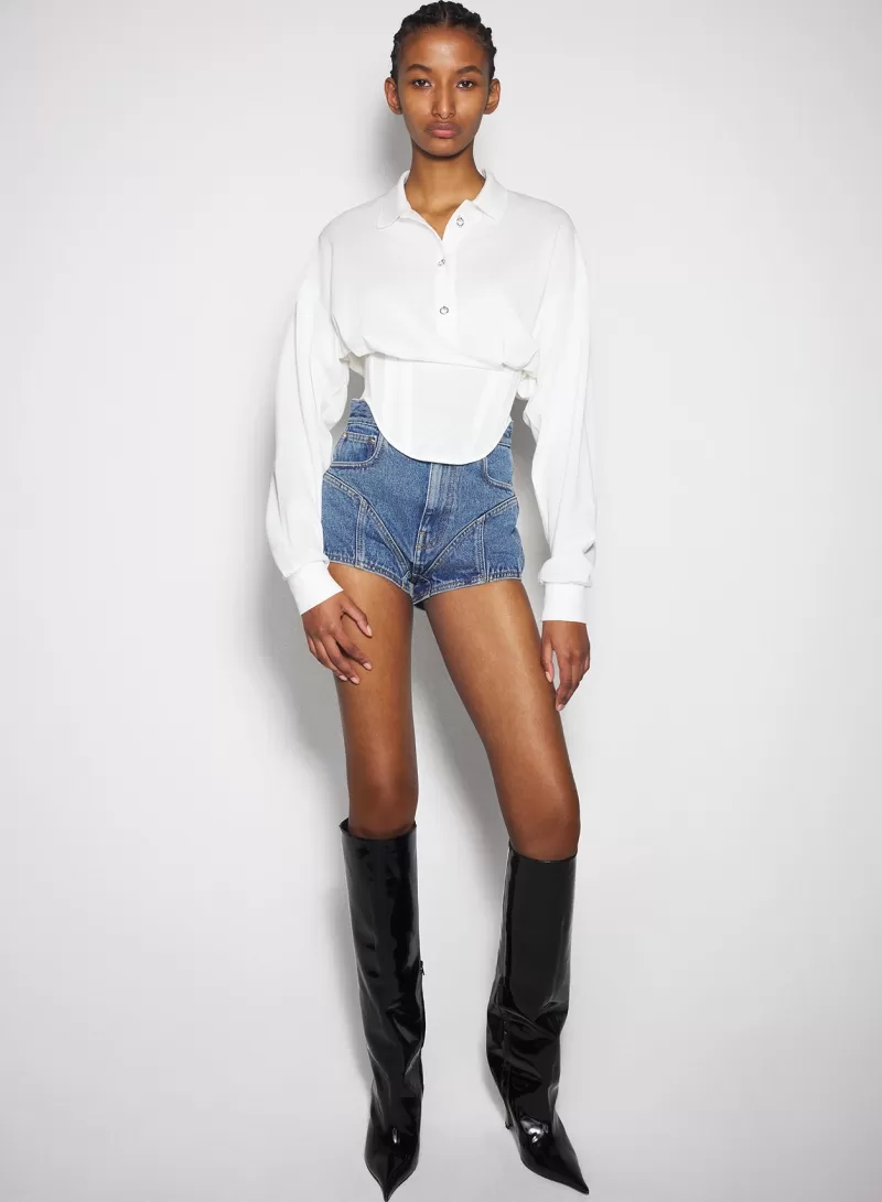 Shop MUGLER off-white corseted polo