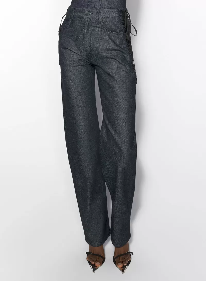 Online MUGLER raw blue laced-up straight leg jeans