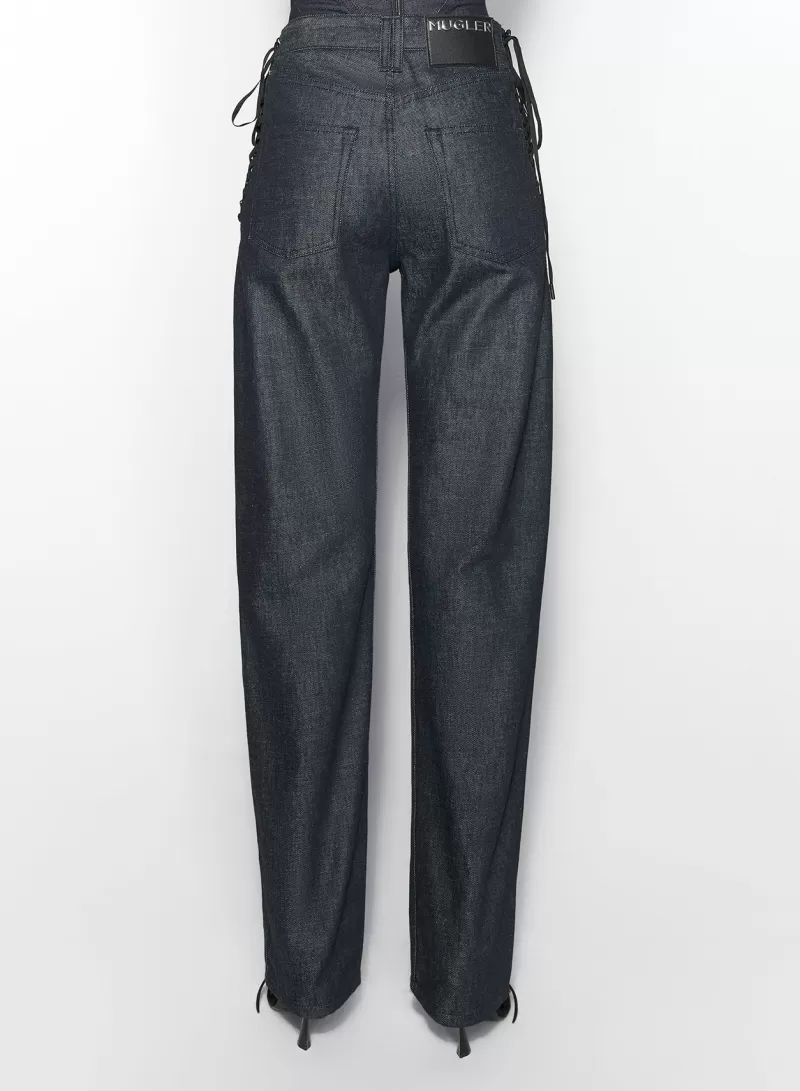 Online MUGLER raw blue laced-up straight leg jeans