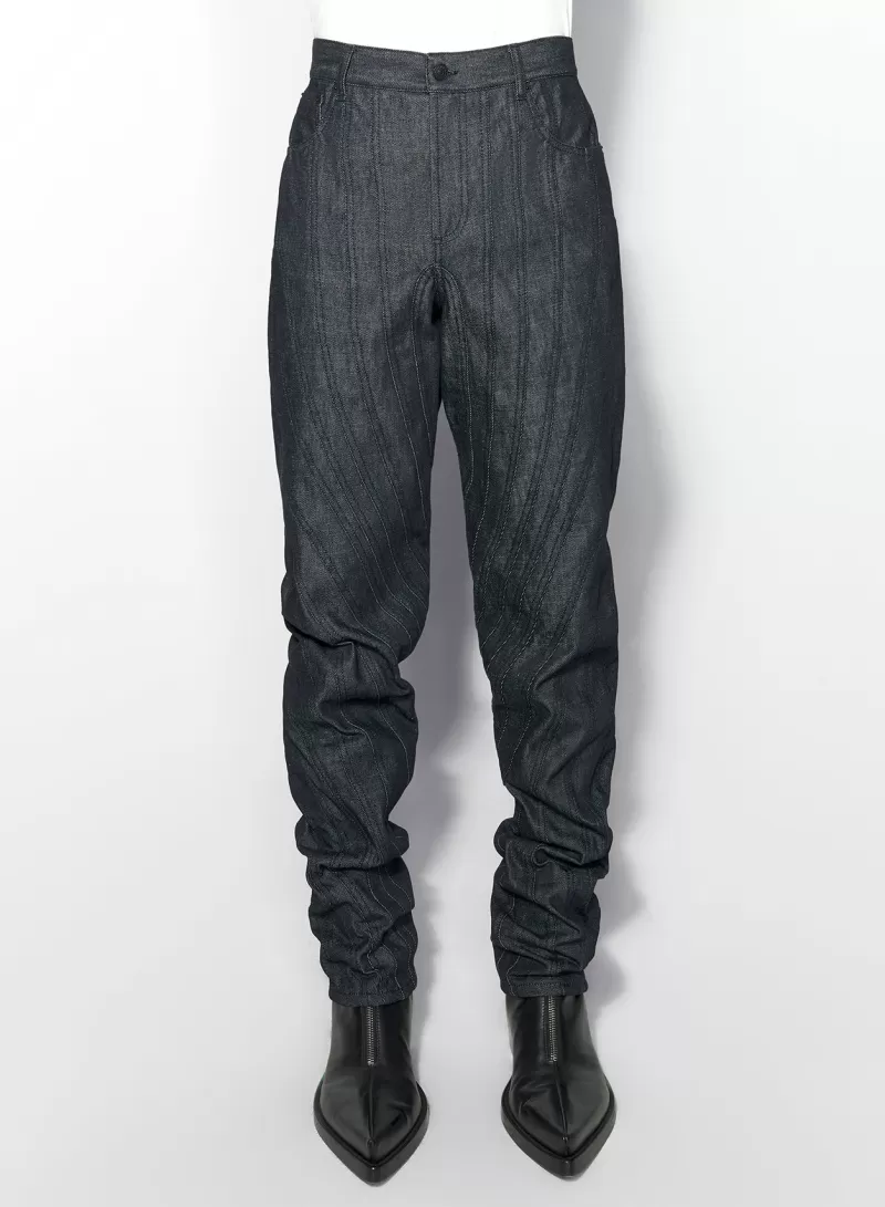 Clearance MUGLER raw blue spiral baggy jeans