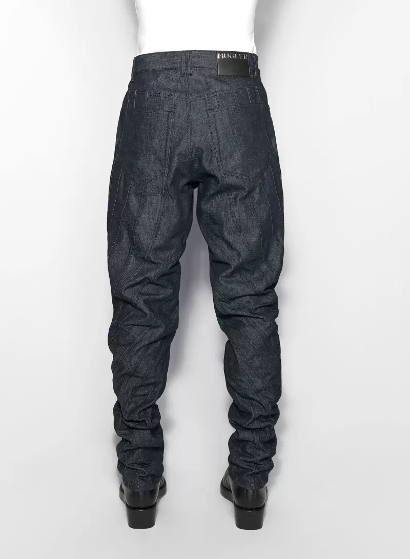 Clearance MUGLER raw blue spiral baggy jeans