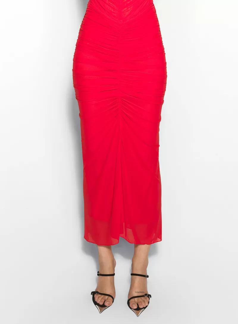 Cheap MUGLER red ruched mesh skirt