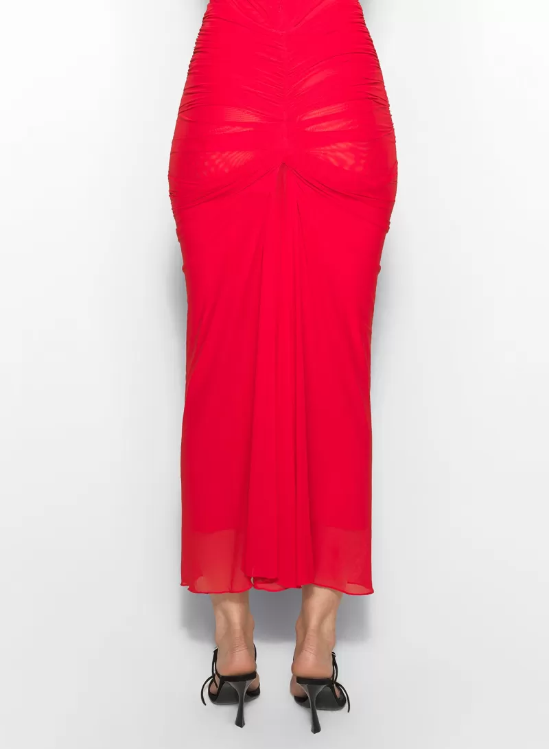 Cheap MUGLER red ruched mesh skirt