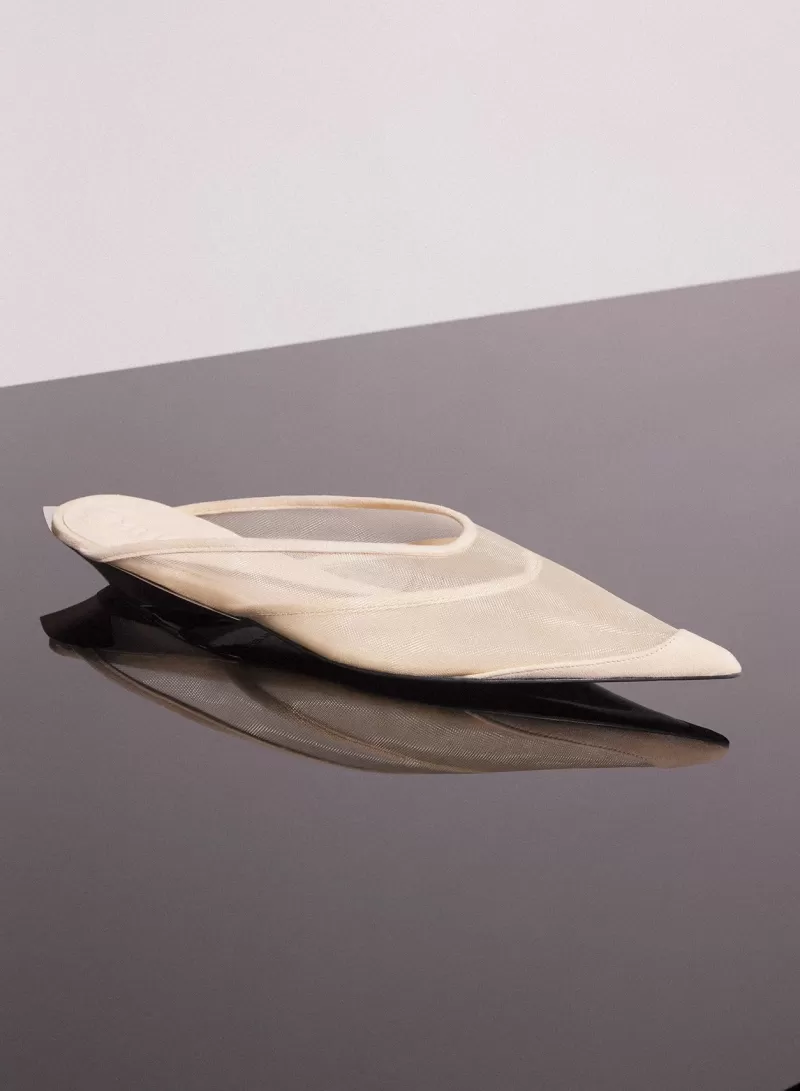 Cheap MUGLER tan mesh fang flat mules