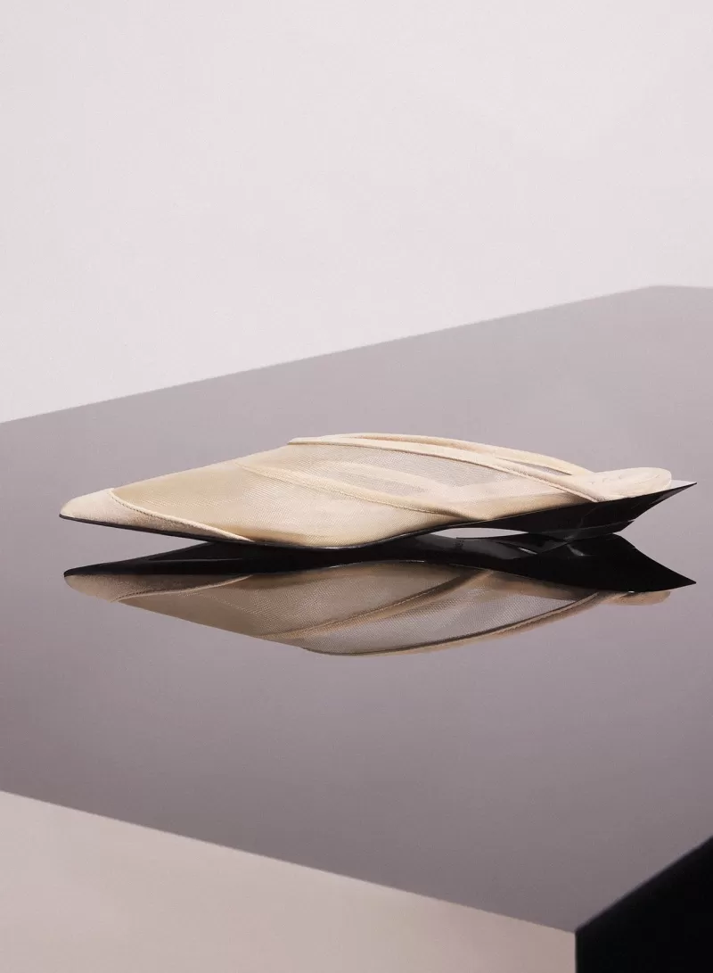 Cheap MUGLER tan mesh fang flat mules