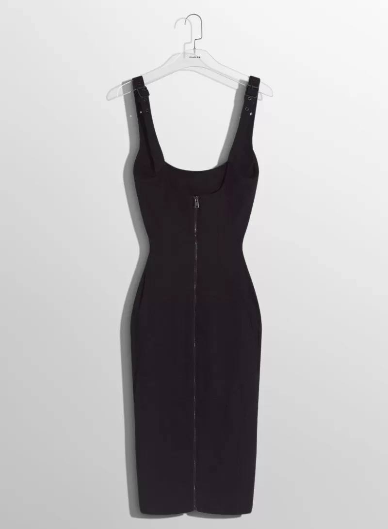 Shop MUGLER washed black buckled denim dress
