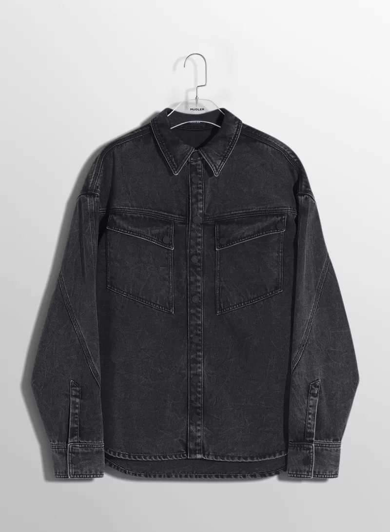 Cheap MUGLER washed black denim shirt