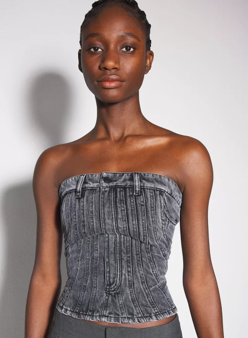 Cheap MUGLER washed black spiral denim bustier
