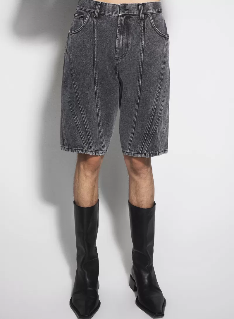 Hot MUGLER washed black spiral denim shorts