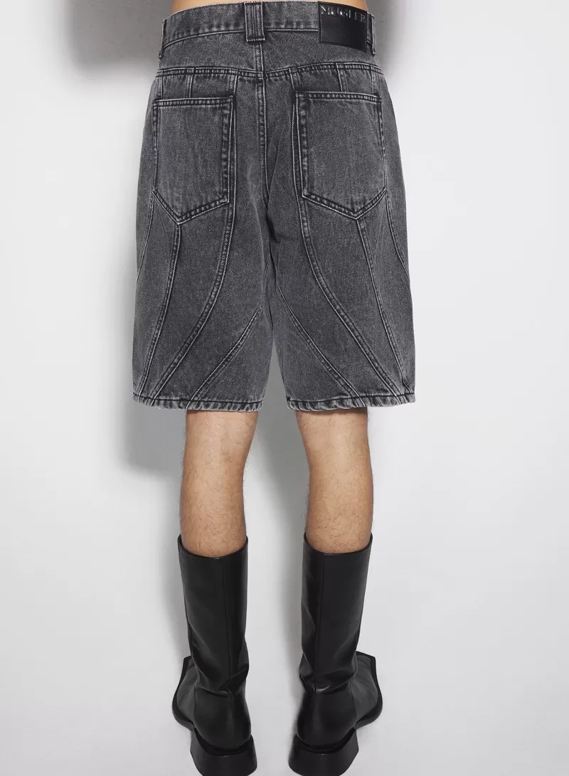 Hot MUGLER washed black spiral denim shorts