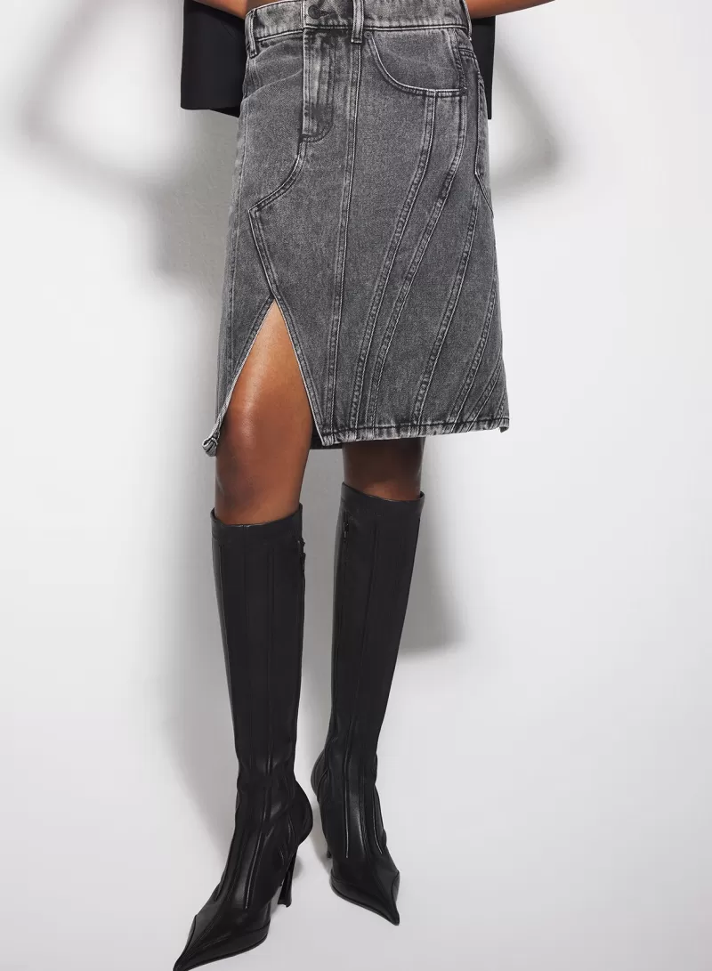 Cheap MUGLER washed black spiral denim skirt