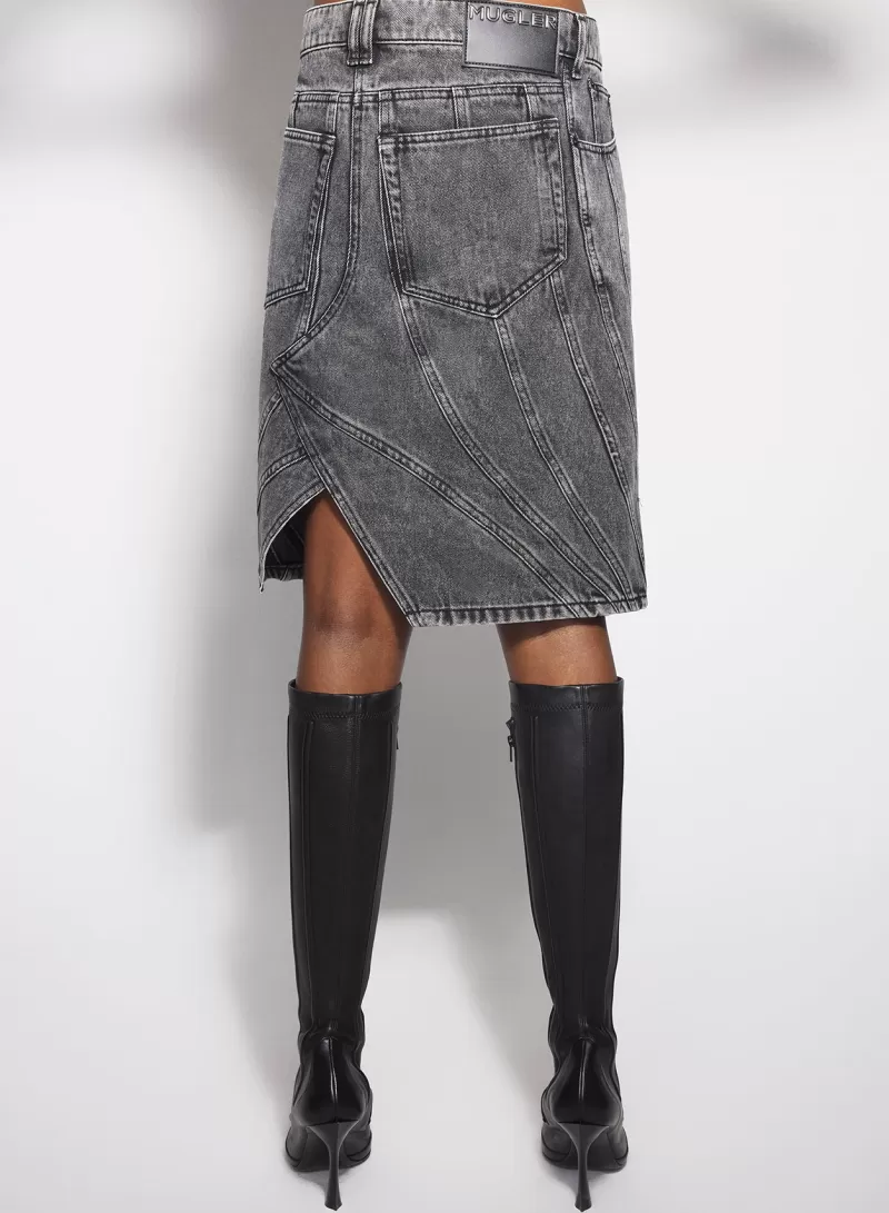 Cheap MUGLER washed black spiral denim skirt