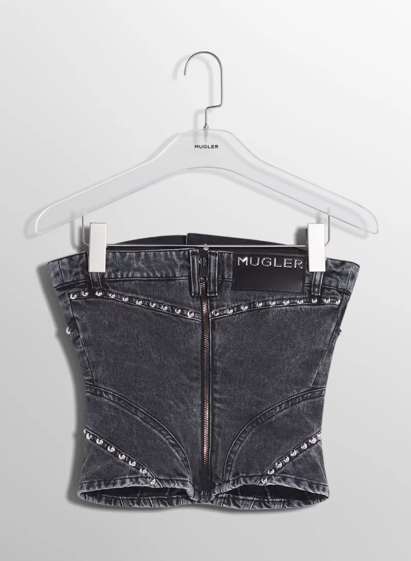 washed_black_spiral_denim_studded_bustier_6-1.webp Outlet MUGLER washed black spiral denim studded bustier