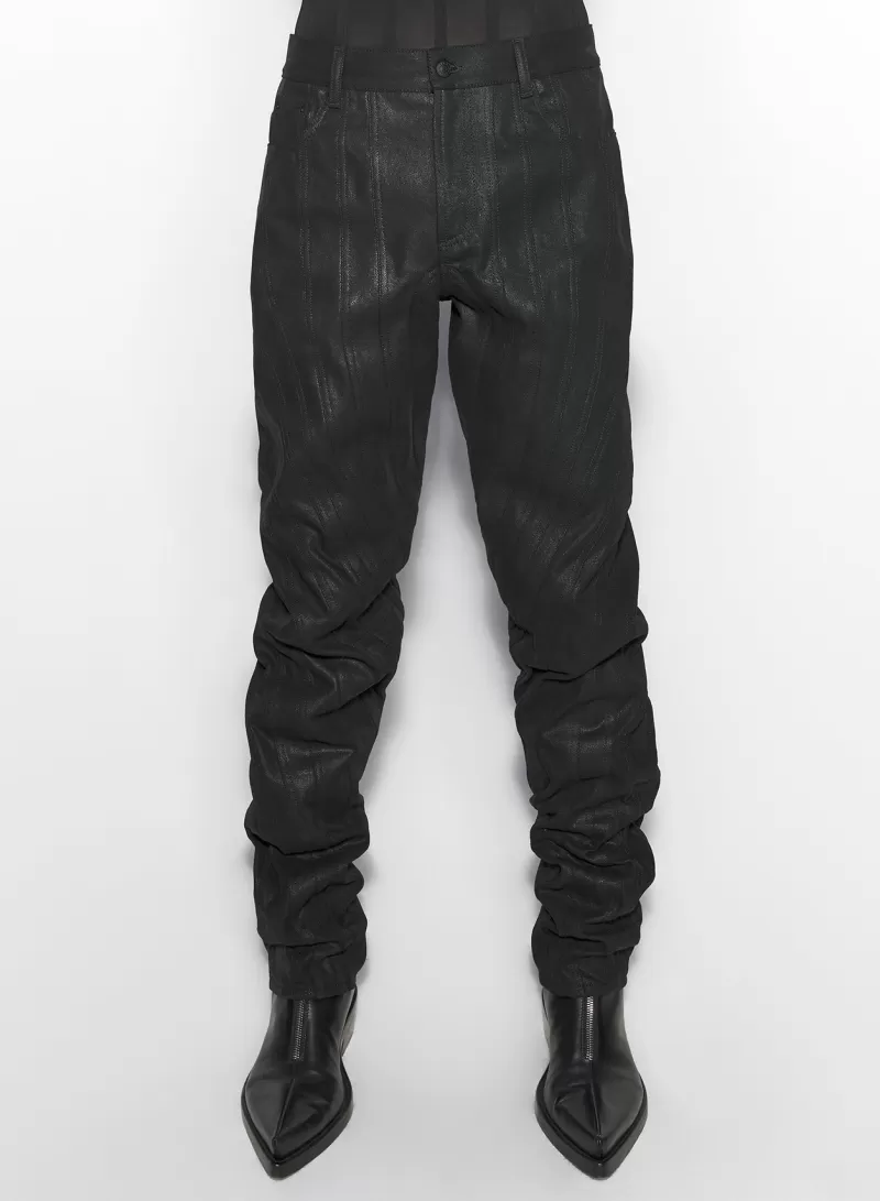 Online MUGLER waxed black spiral baggy jeans