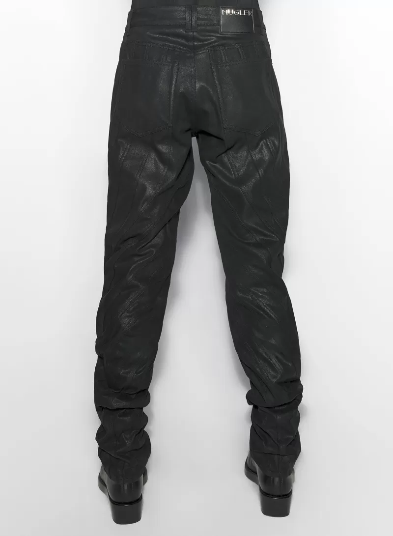 Online MUGLER waxed black spiral baggy jeans