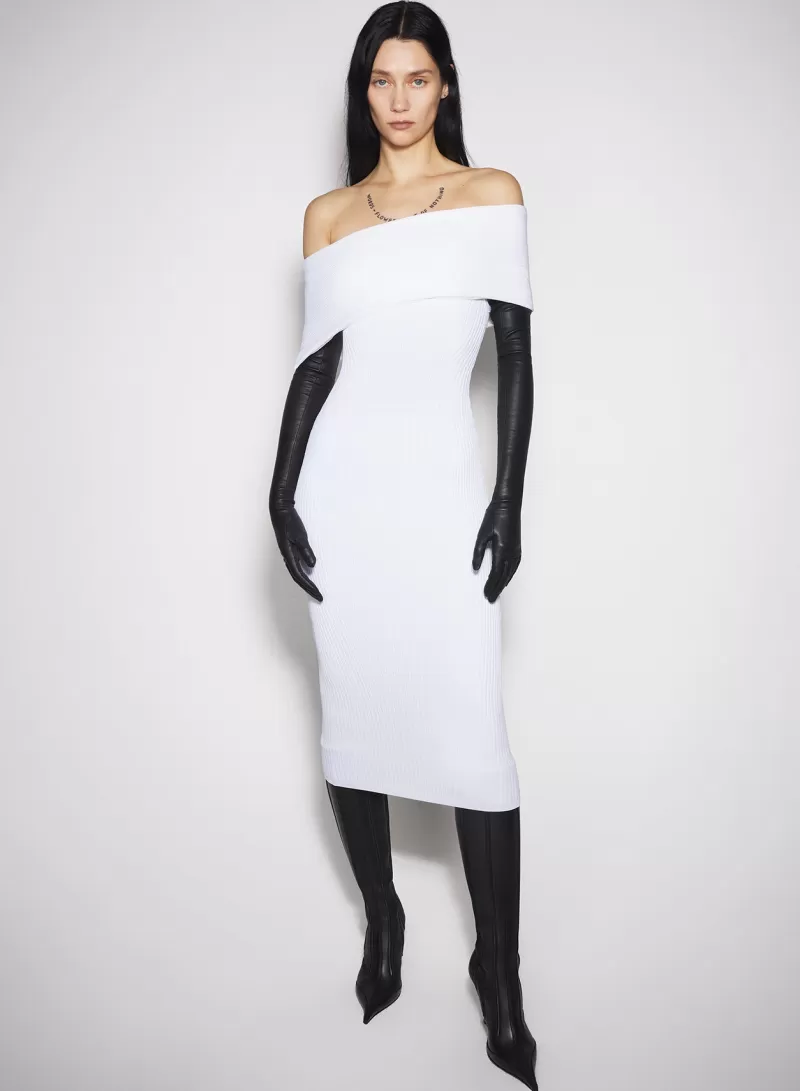 Online MUGLER white off-shoulder sculpting knit dress