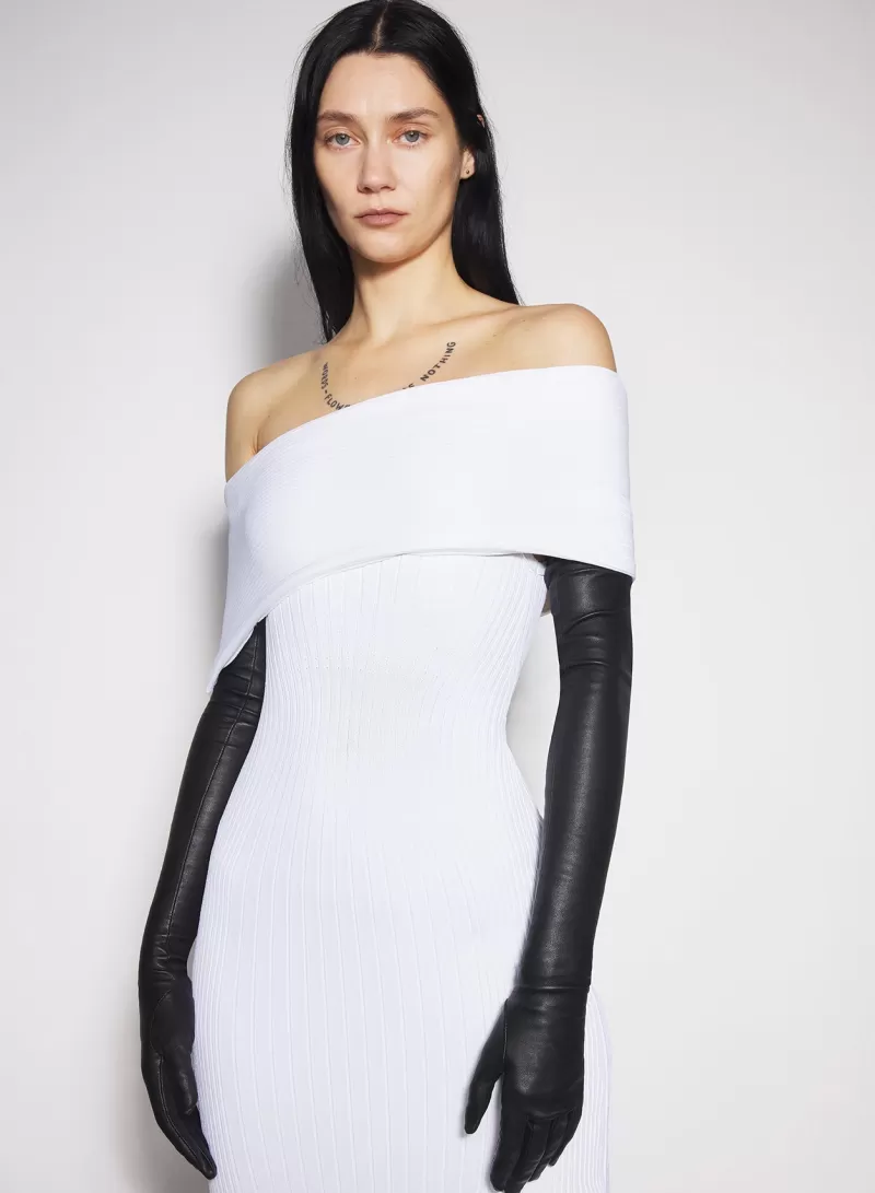 Online MUGLER white off-shoulder sculpting knit dress