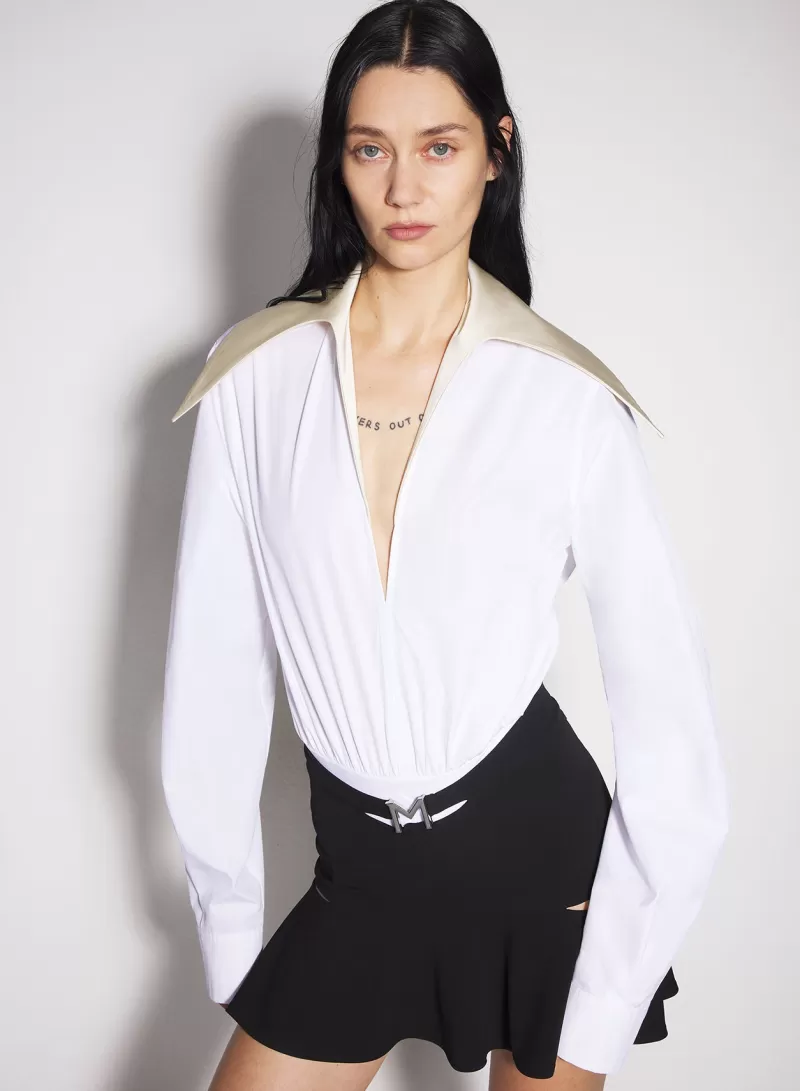 Best Sale MUGLER white spiky satin collar bodysuit